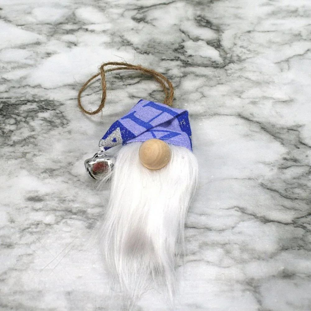 HAND CRAFTED Gnome Hanukkah Holiday Ornaments Set of 3 - Blue Squares